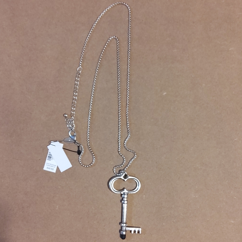 Chico's Silvertone Key Necklace with styles. - Picture 3 of 5